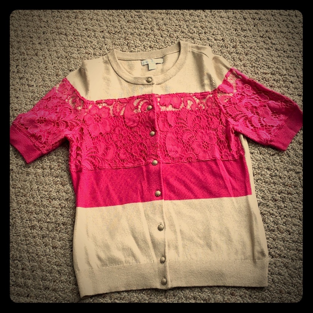 NY & Co Button Sweater, Tan & Pink, XS